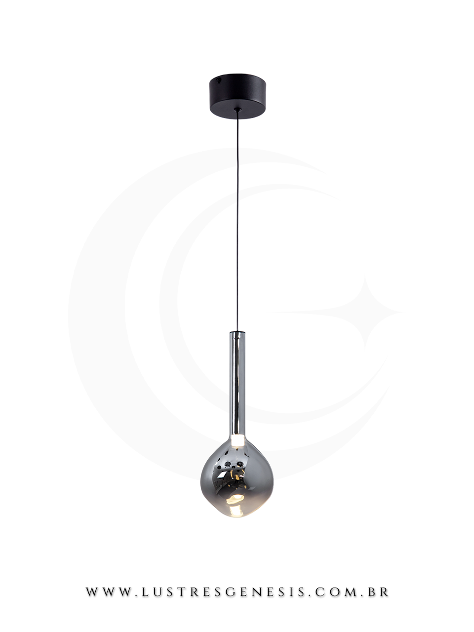 Pendente de Teto Preto com Vidro Decorativo Bivolt Premium